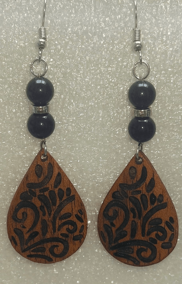 Boucles d'Oreilles en Chêne Massif et Tourmaline