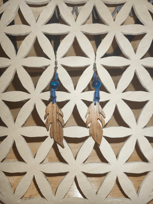 Boucles d&#039;oreilles chêne massif et perle pierre naturelle 